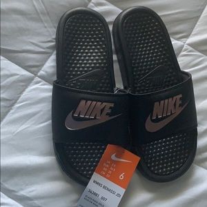 Black/Rose Gold Nike slides